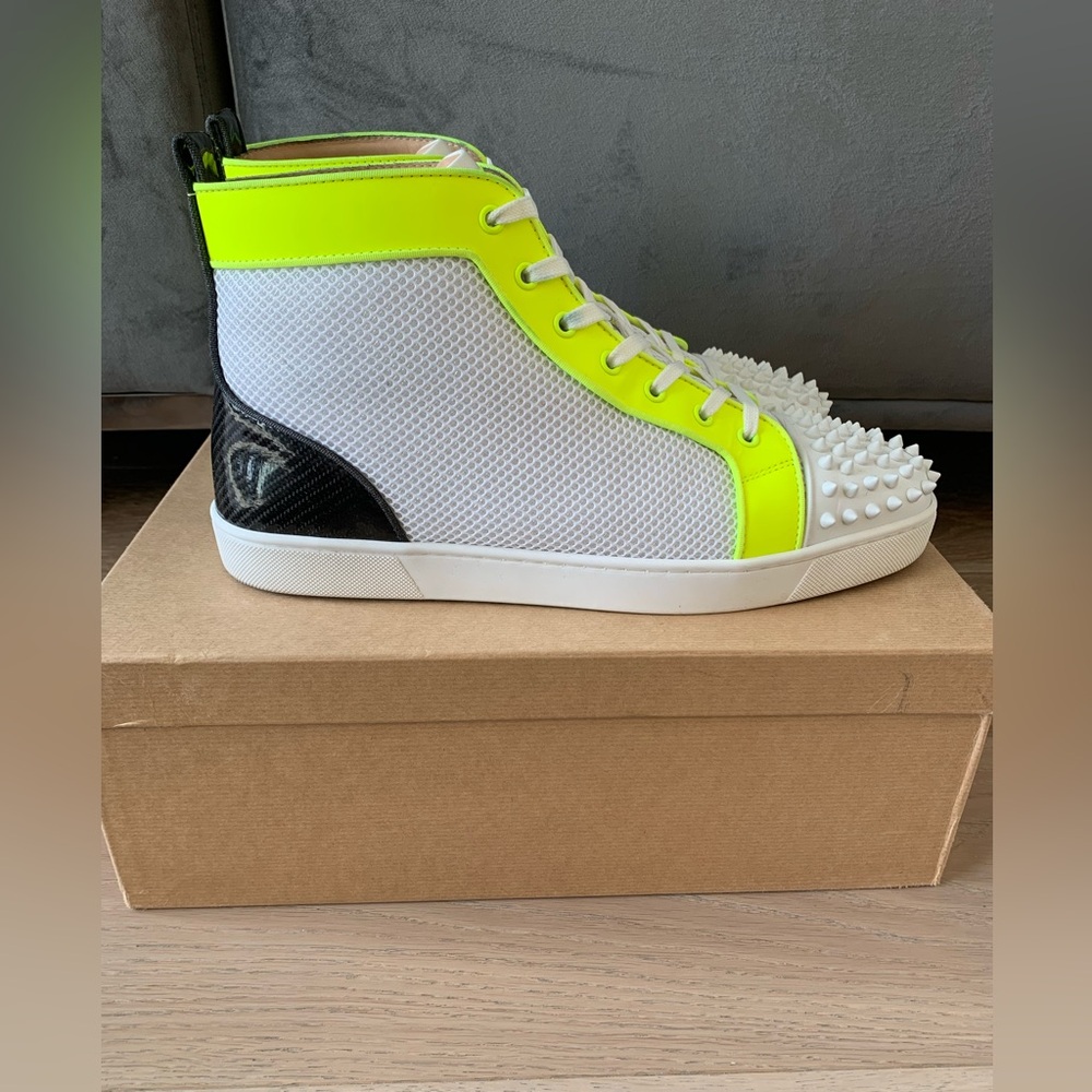 Christian Louboutin louis spike high orlato flat sz 45.5 resille white black